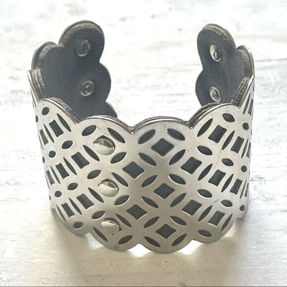 Silver tone wide cuff bracelet - Picture 3 of 11